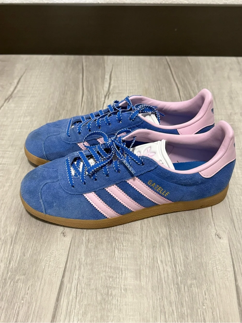 adidas Blue Suede Sneakers with Pink Stripes